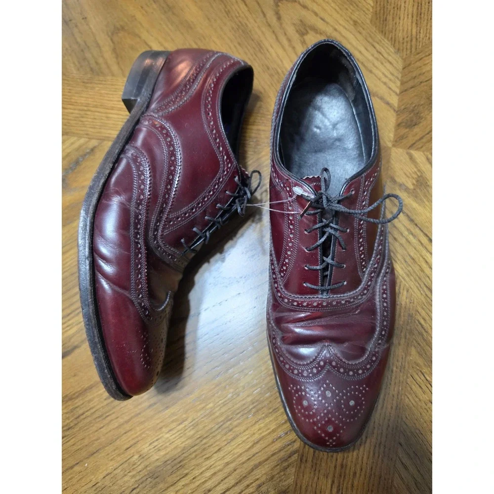 Florsheim Men Burgundy Leather Wingtip Dress Shoes 10.5 D 30353-652324 flaw heel